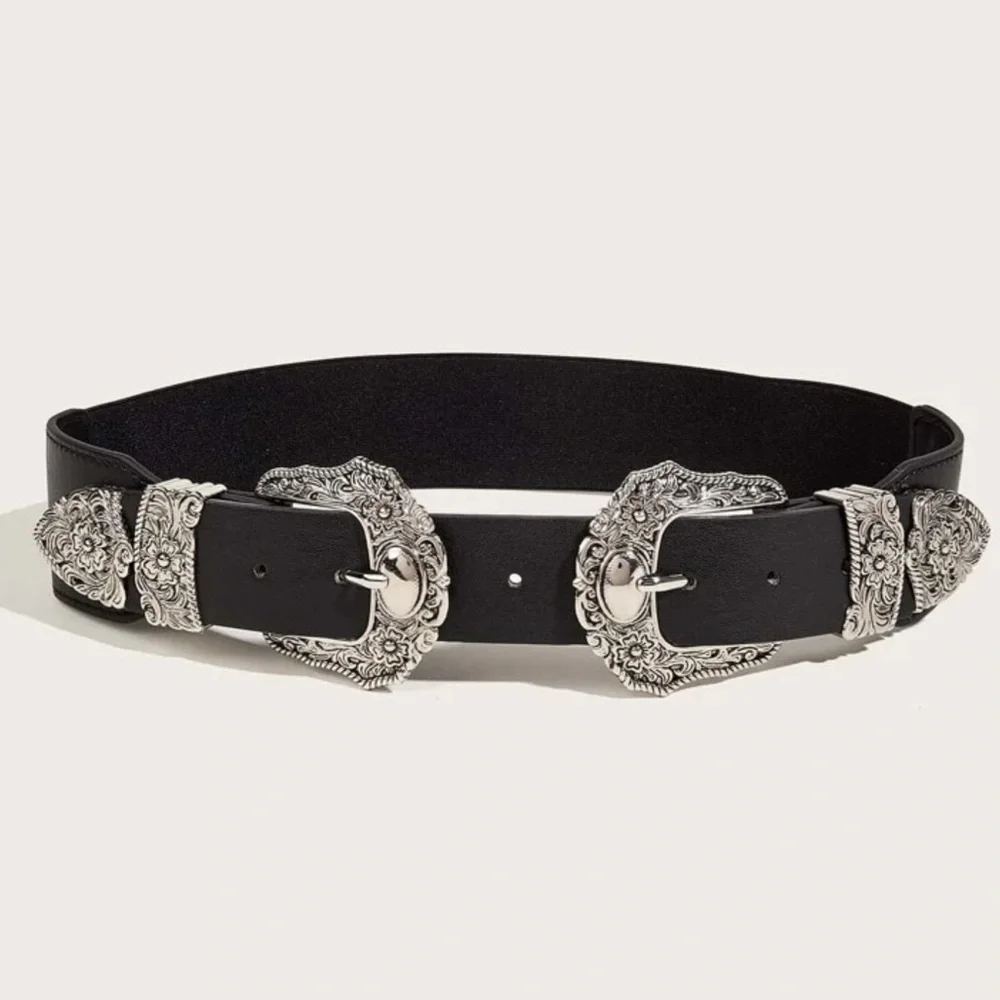 Elegant Black Belt with Silver Buckles
